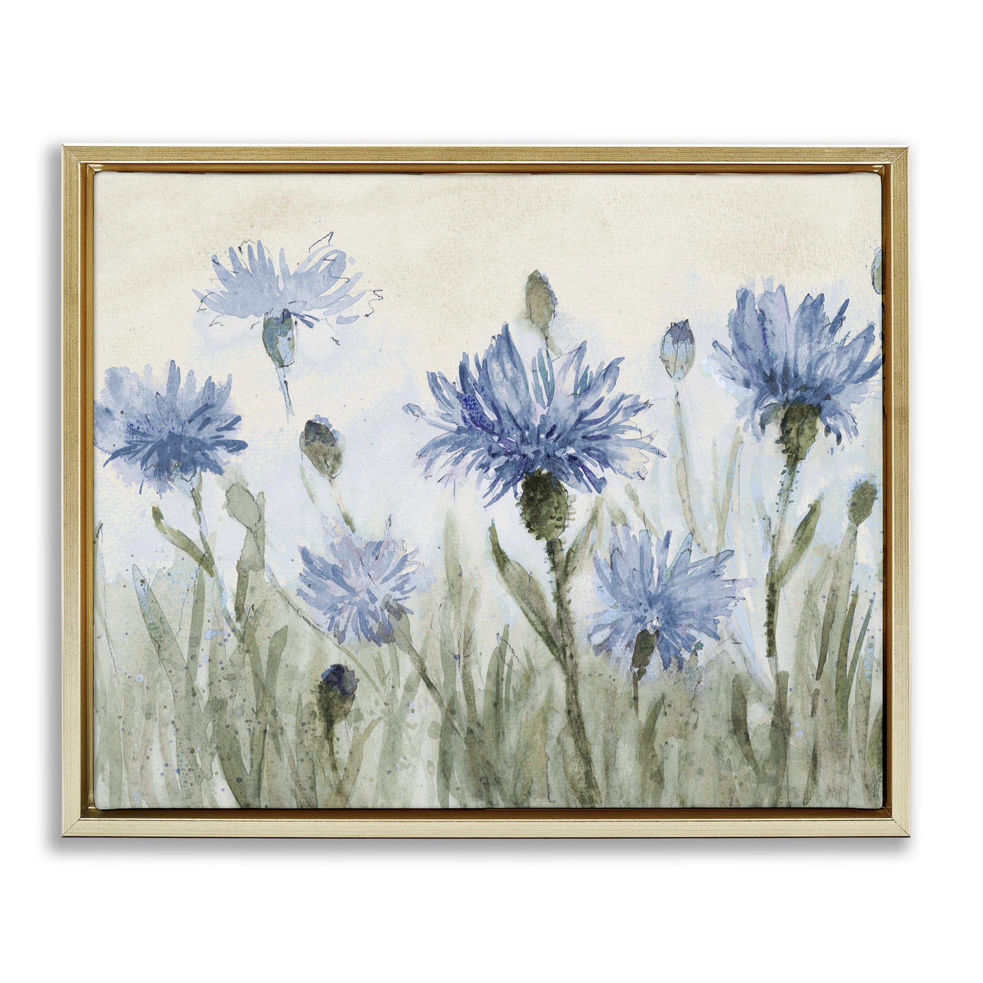 Stupell Industries Blue Cornflowers Meadow Gold Framed Floater Canvas Wall Art, design by Lanie Loreth