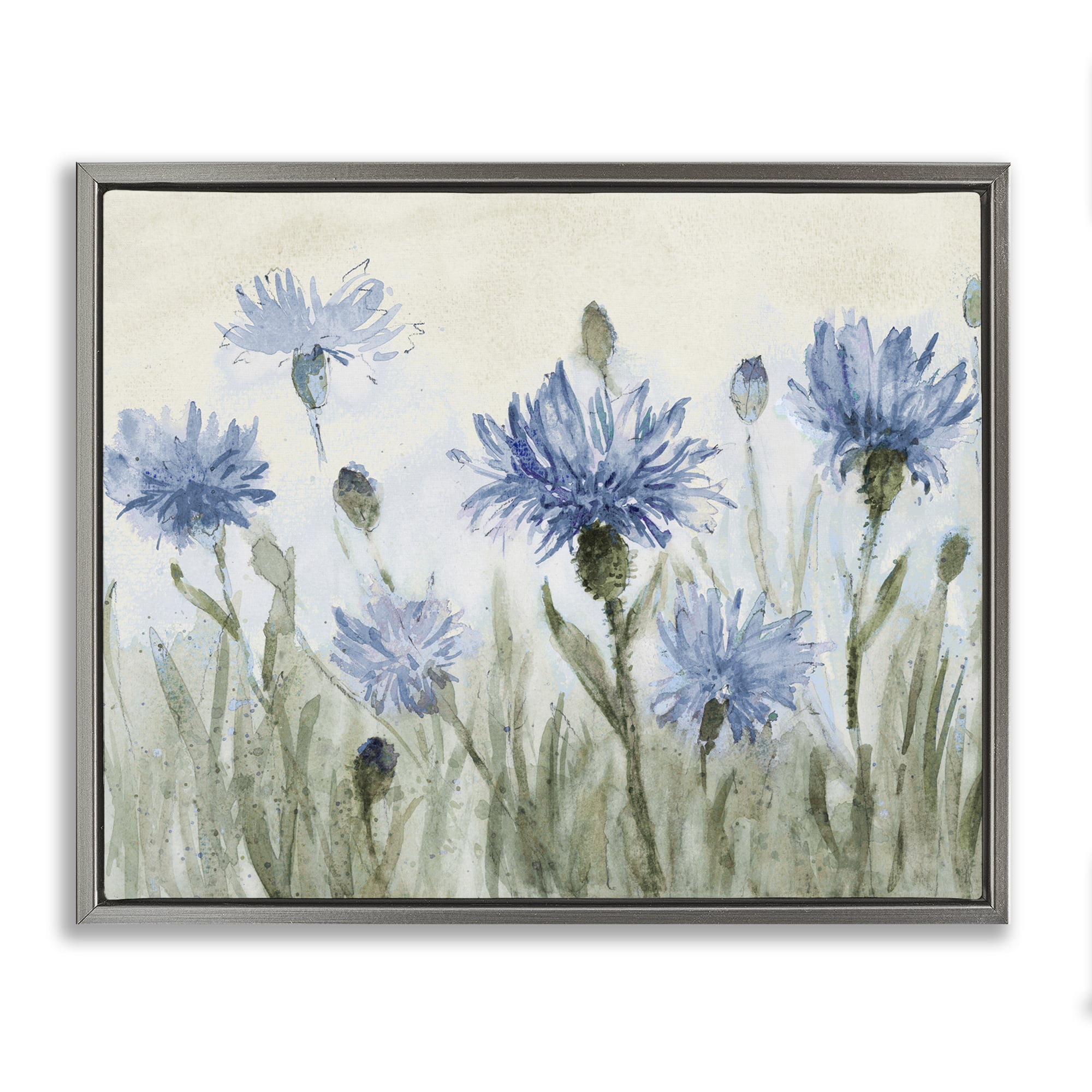 Stupell Industries Blue Cornflowers Meadow Gray Framed Floater Canvas Wall Art, design by Lanie Loreth