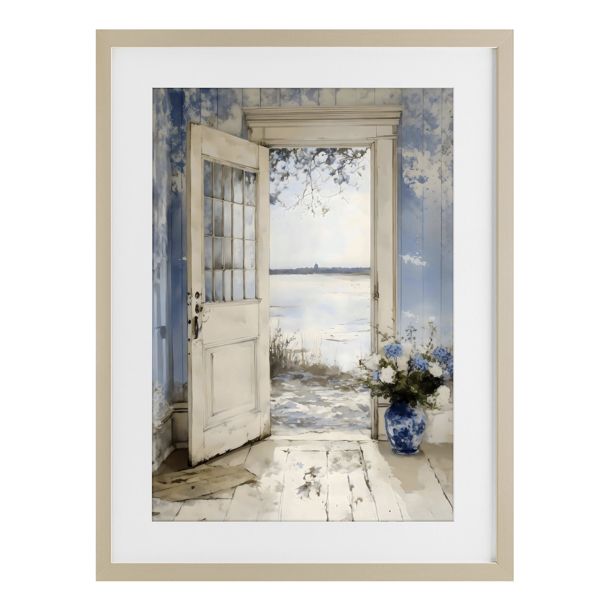 Stupell Industries Blue Country Cottage Doorway Birch Framed Print Under Glass, design by LSR Design Studio