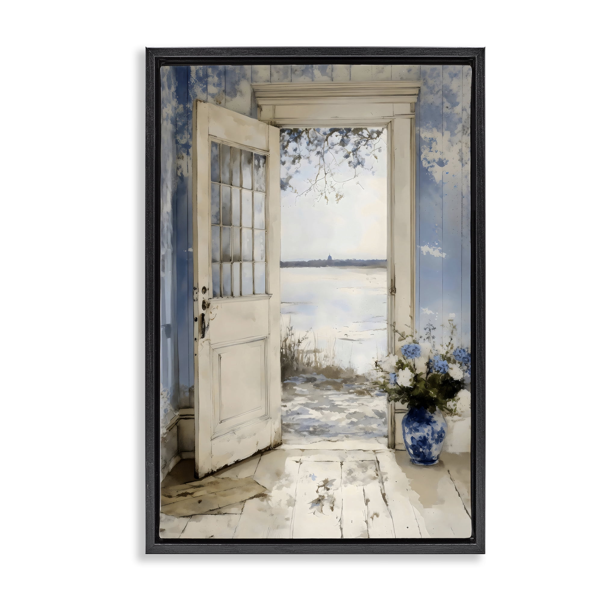 Stupell Industries Blue Country Cottage Doorway Black Framed Floater Canvas Wall Art, design by LSR Design Studio