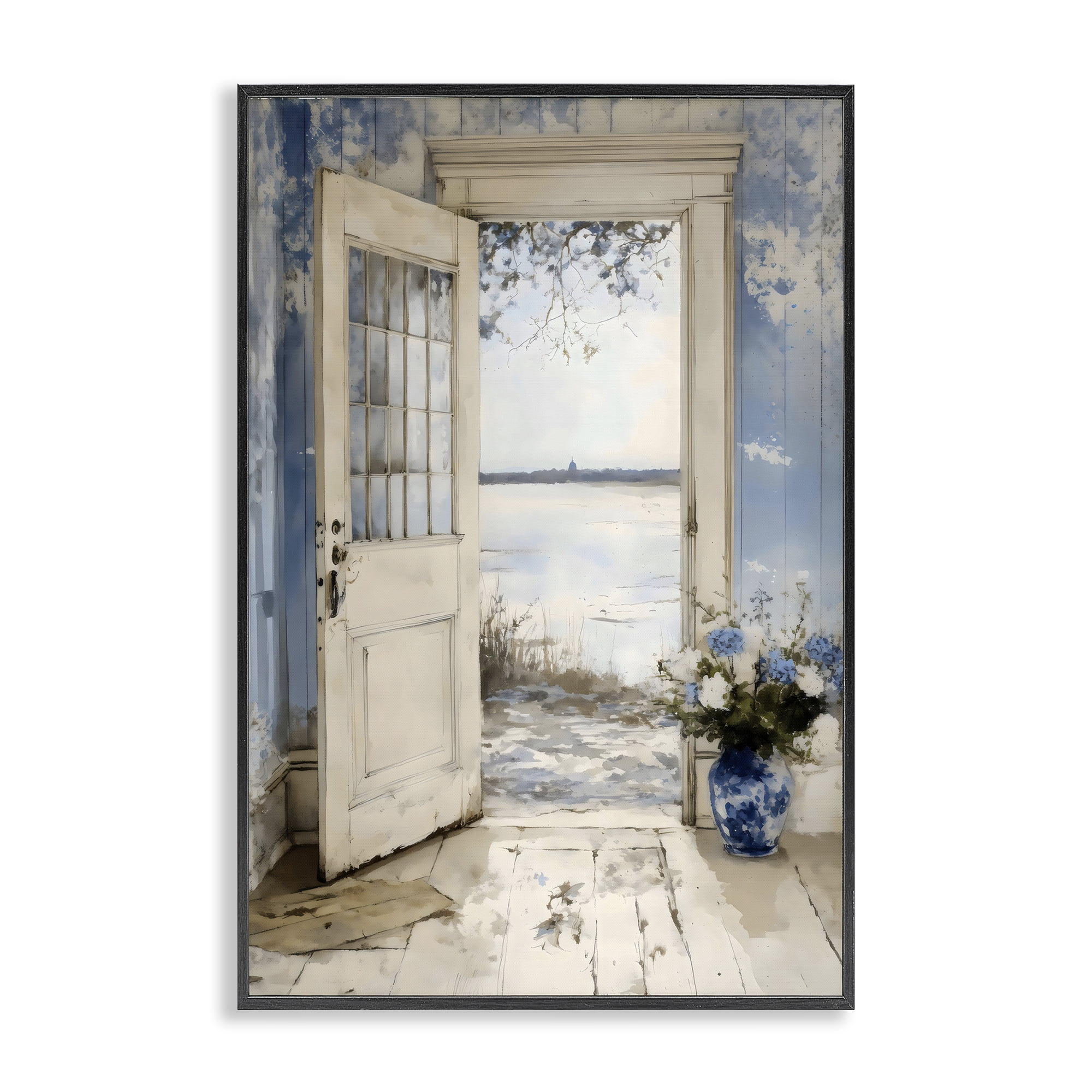 Stupell Industries Blue Country Cottage Doorway Black Framed Giclee Art, design by LSR Design Studio