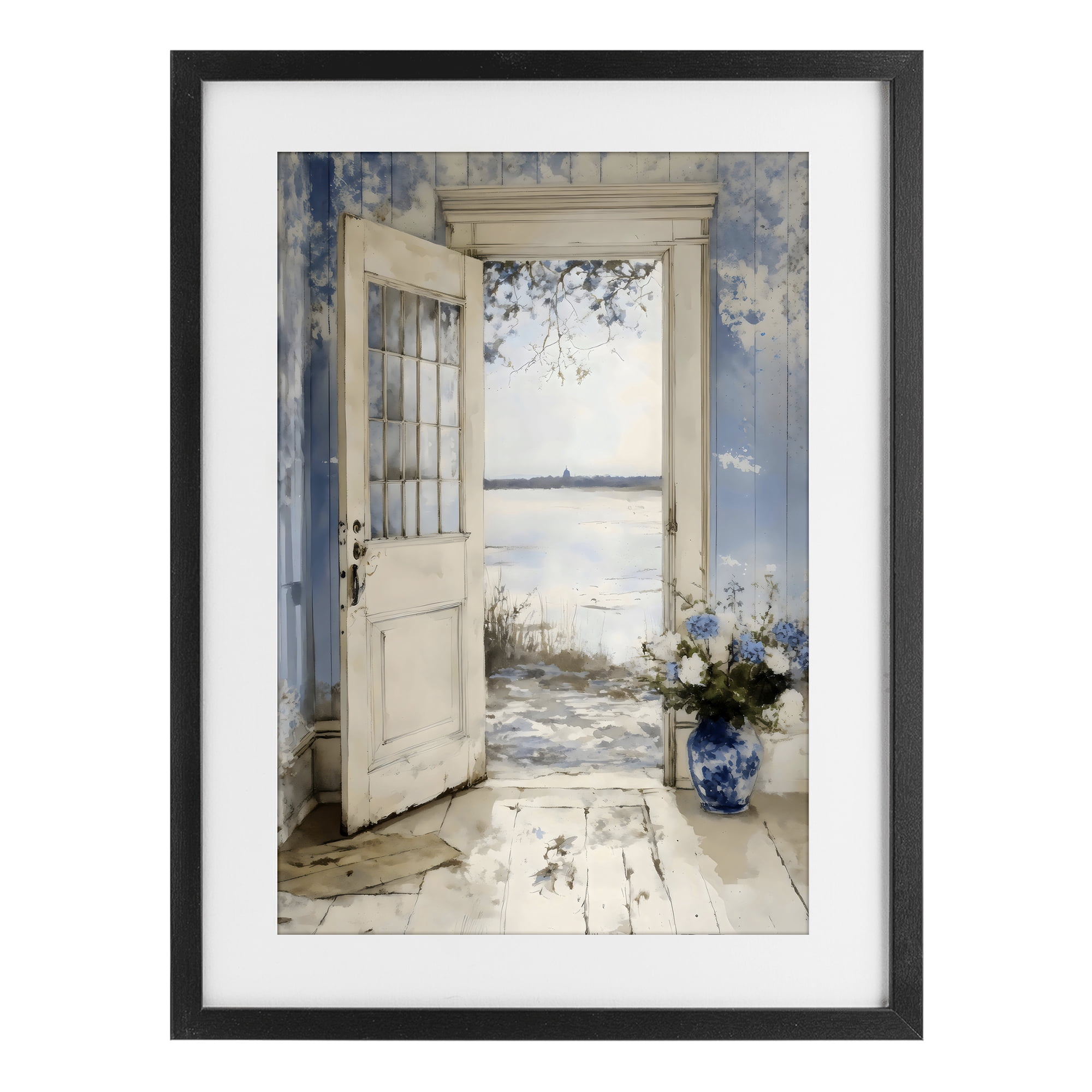 Stupell Industries Blue Country Cottage Doorway Black Framed Print Under Glass, design by LSR Design Studio