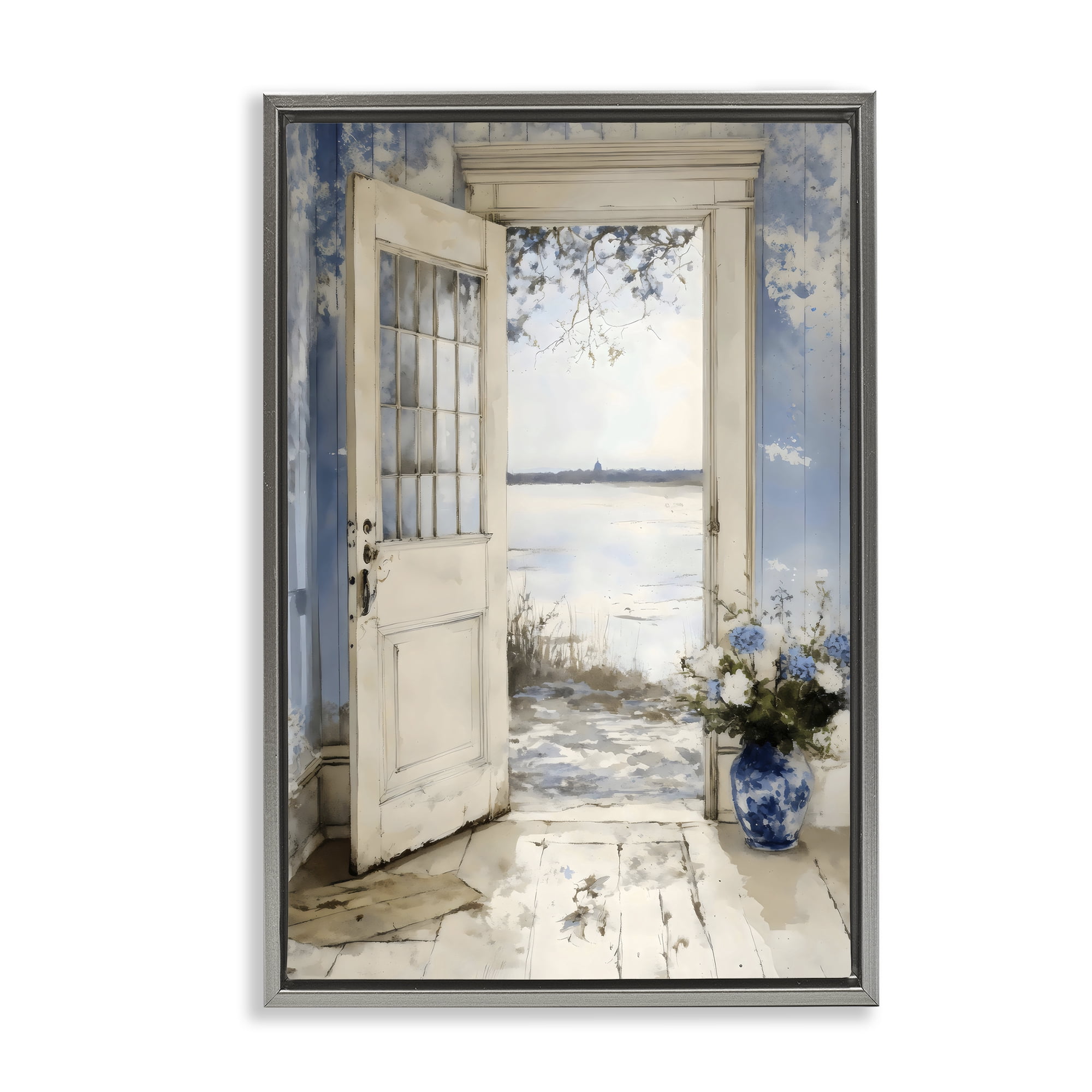 Stupell Industries Blue Country Cottage Doorway Gray Framed Floater Canvas Wall Art, design by LSR Design Studio