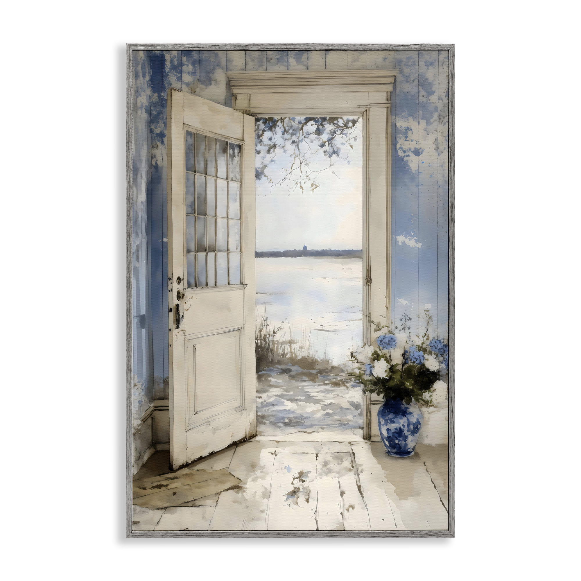 Stupell Industries Blue Country Cottage Doorway Gray Framed Giclee Art, design by LSR Design Studio