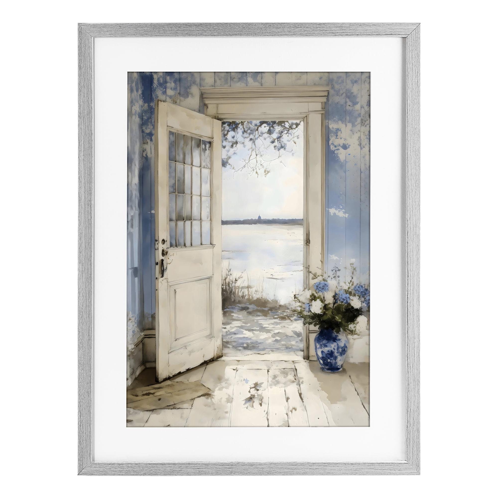 Stupell Industries Blue Country Cottage Doorway Gray Framed Print Under Glass, design by LSR Design Studio