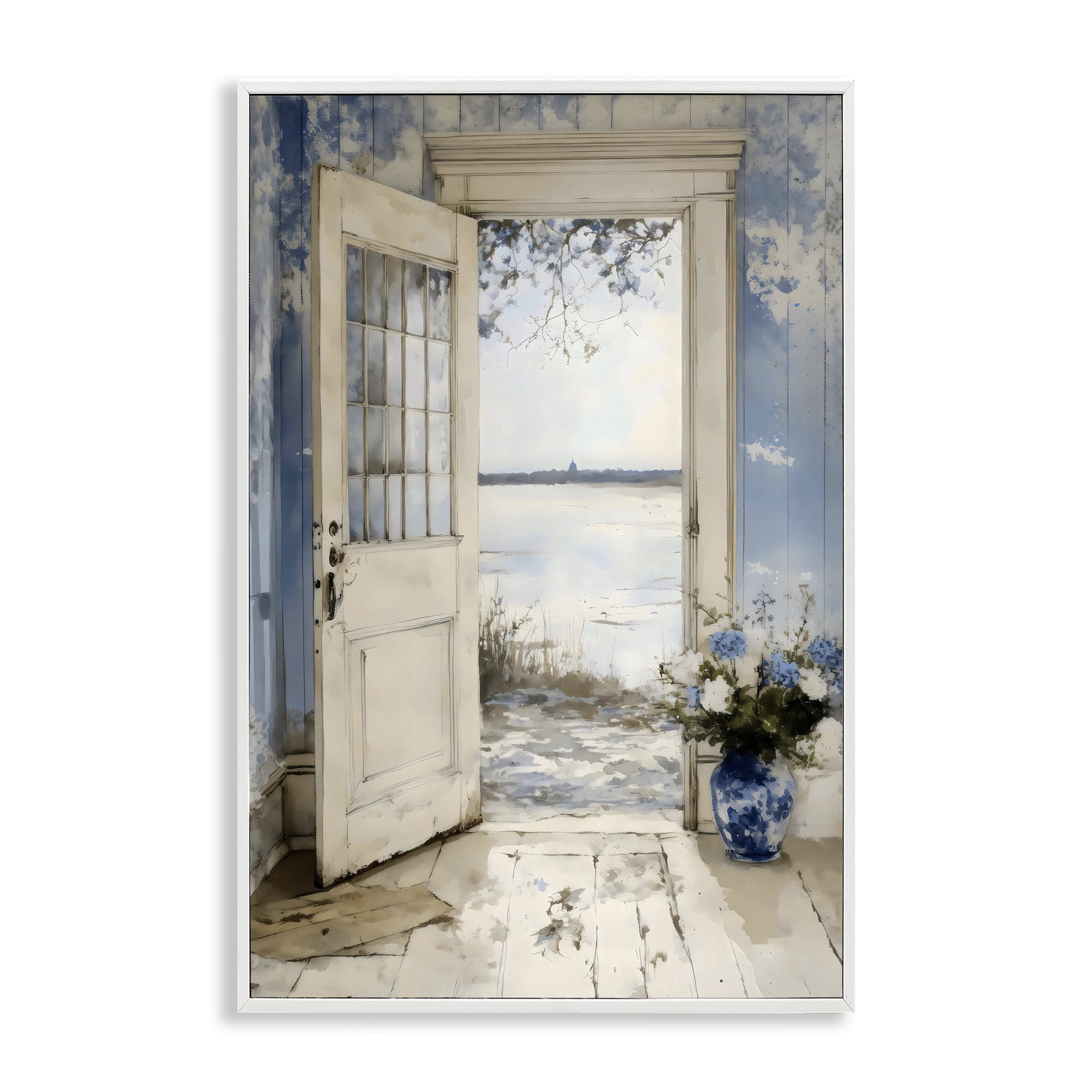Stupell Industries Blue Country Cottage Doorway White Framed Giclee Art, design by LSR Design Studio