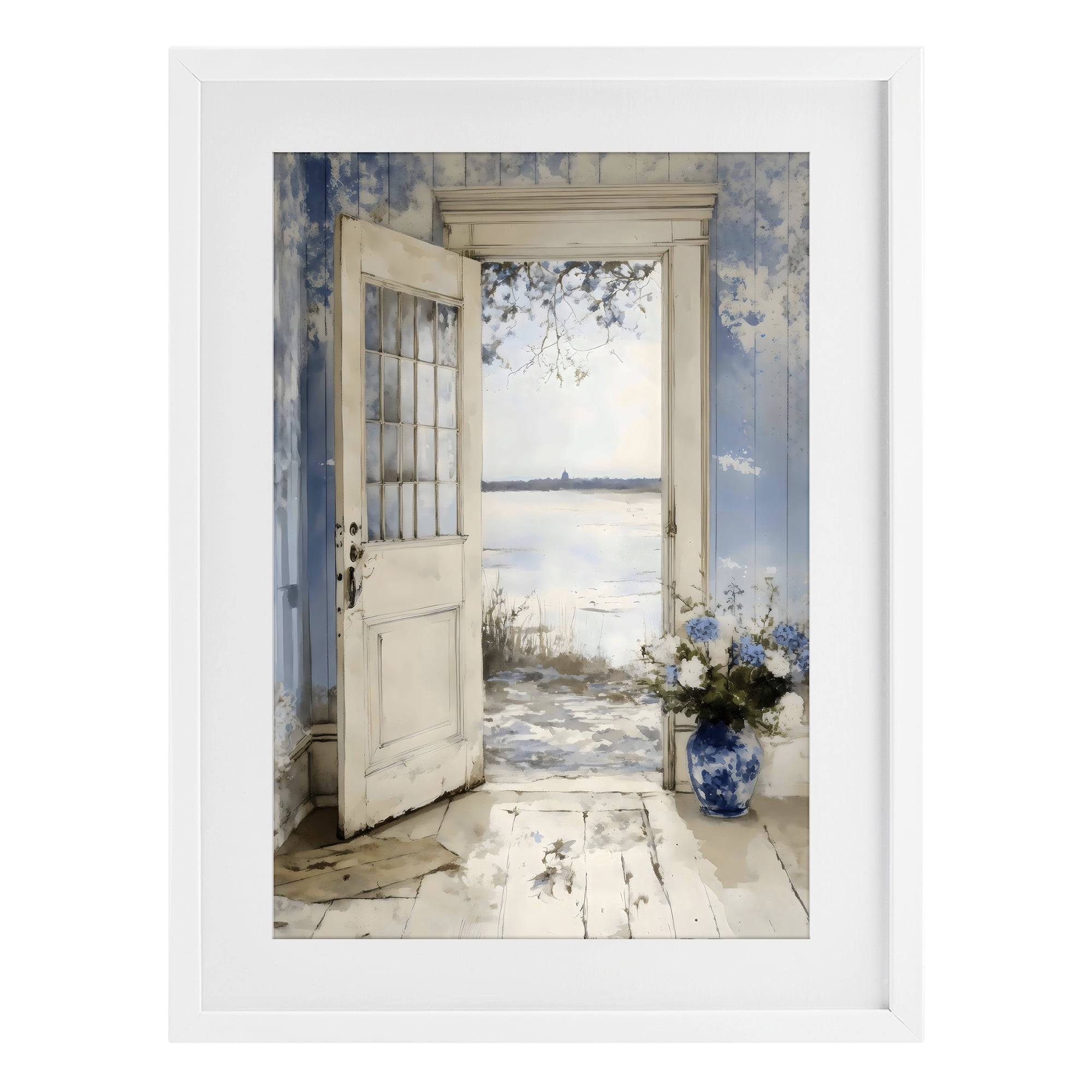 Stupell Industries Blue Country Cottage Doorway White Framed Print Under Glass, design by LSR Design Studio