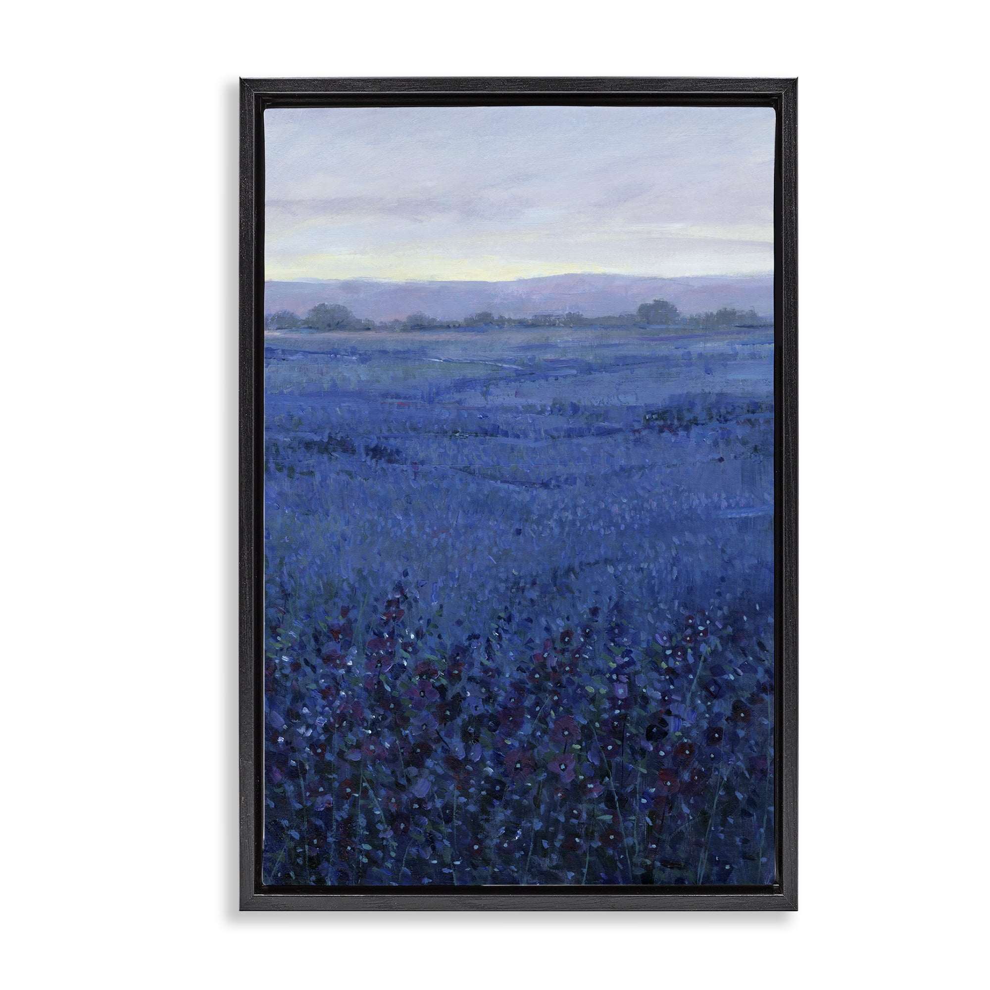 Stupell Industries Blue Country Fields Landscape Painting Black Floater Framed Art Print Wall Art, 21 x 31