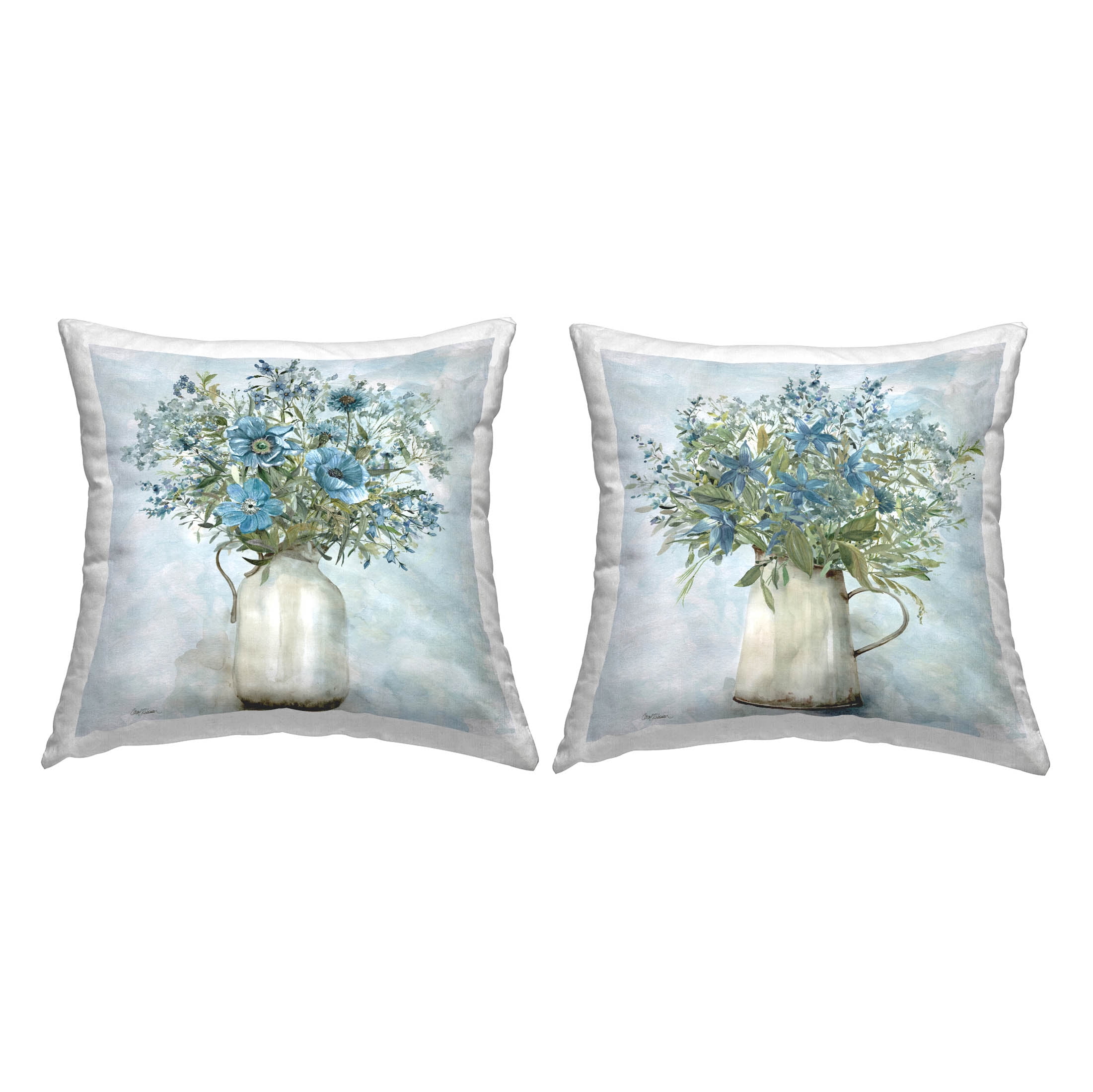Stupell Industries Blue Country Flower Arrangements Printed Throw Pillow Design by Carol Robinson (Set of 2)