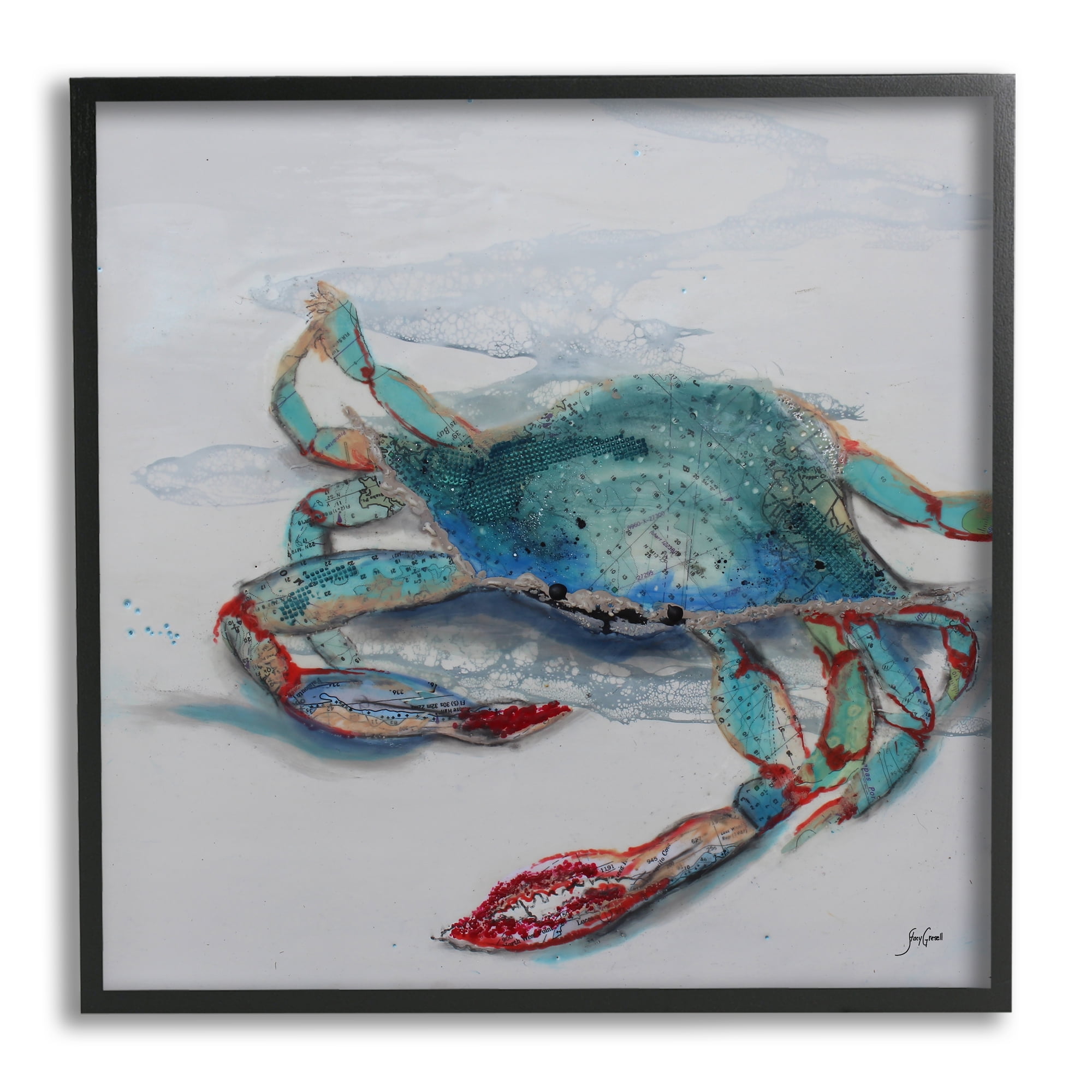 Stupell Industries Blue Crab Abstract Patterns Animals & Insects Painting Black Framed Art Print Wall Art, 24 x 24