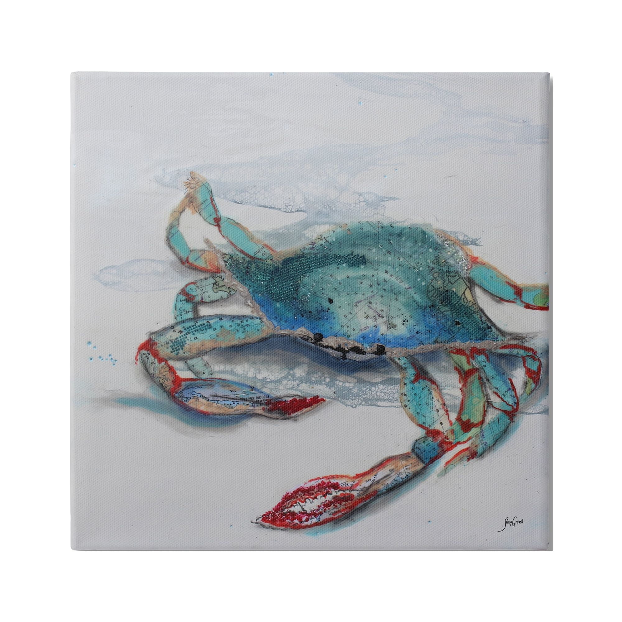 Stupell Industries Blue Crab Abstract Patterns Animals & Insects Painting Gallery Wrapped Canvas Print Wall Art, 17 x 17