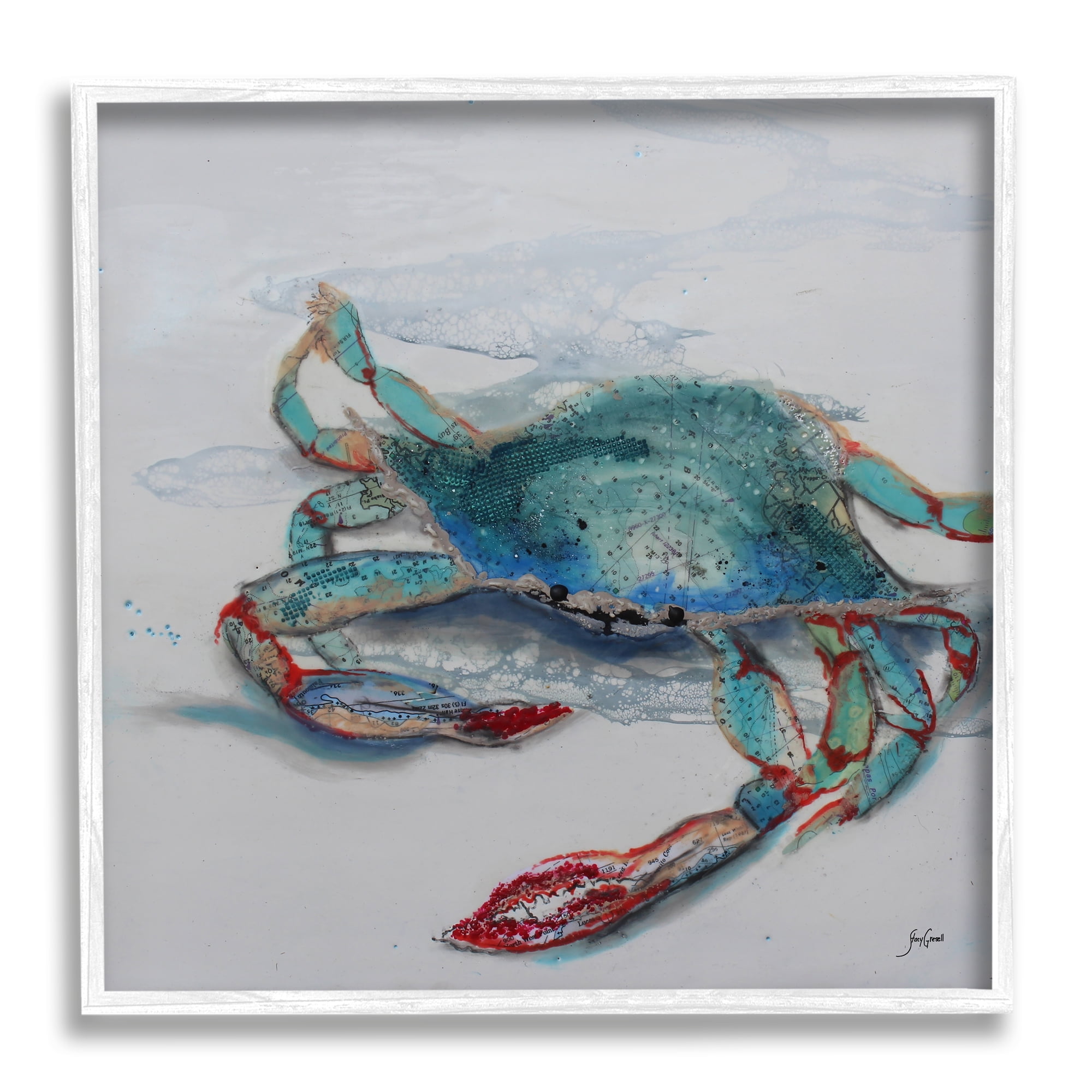 Stupell Industries Blue Crab Abstract Patterns Animals & Insects Painting White Framed Art Print Wall Art, 17 x 17