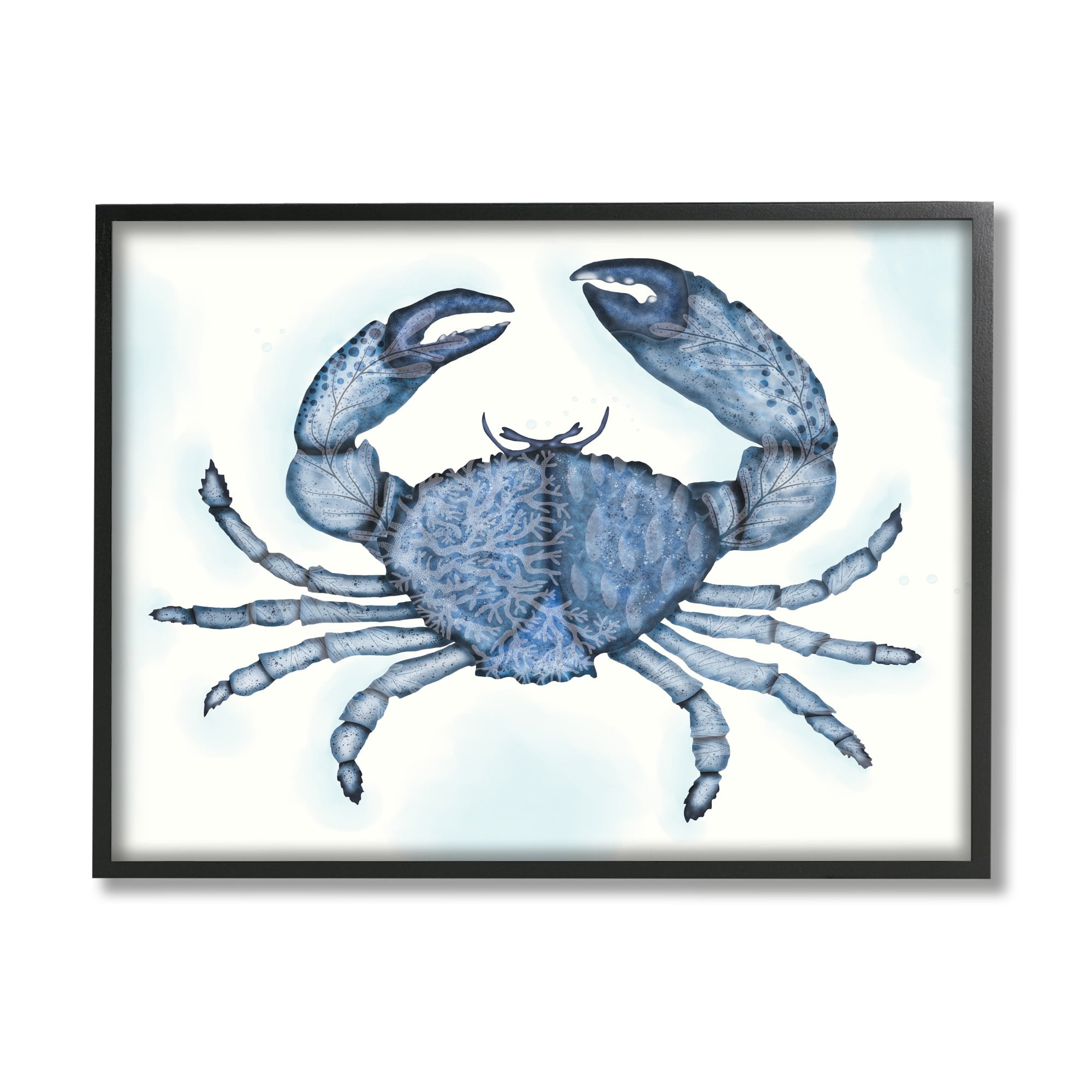 Stupell Industries Blue Crab Claws Sea Life Botanical Pattern Graphic Art Black Framed Art Print Wall Art, Design by Darlene Seale