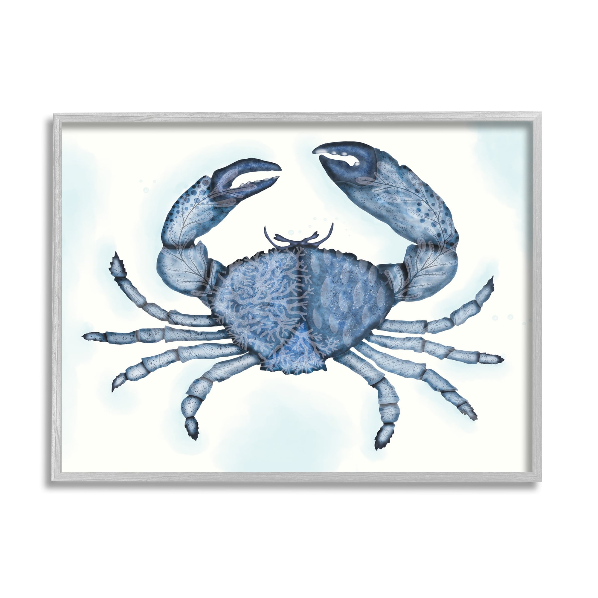 Stupell Industries Blue Crab Claws Sea Life Botanical Pattern Graphic Art Gray Framed Art Print Wall Art, Design by Darlene Seale