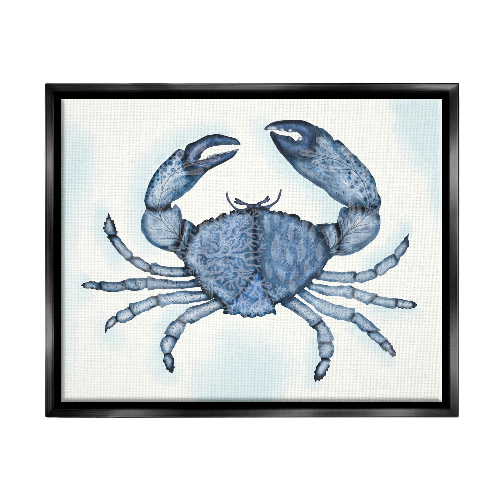 Stupell Industries Blue Crab Claws Sea Life Botanical Pattern Graphic Art Jet Black Floating Framed Canvas Print Wall Art, Design by Darlene Seale