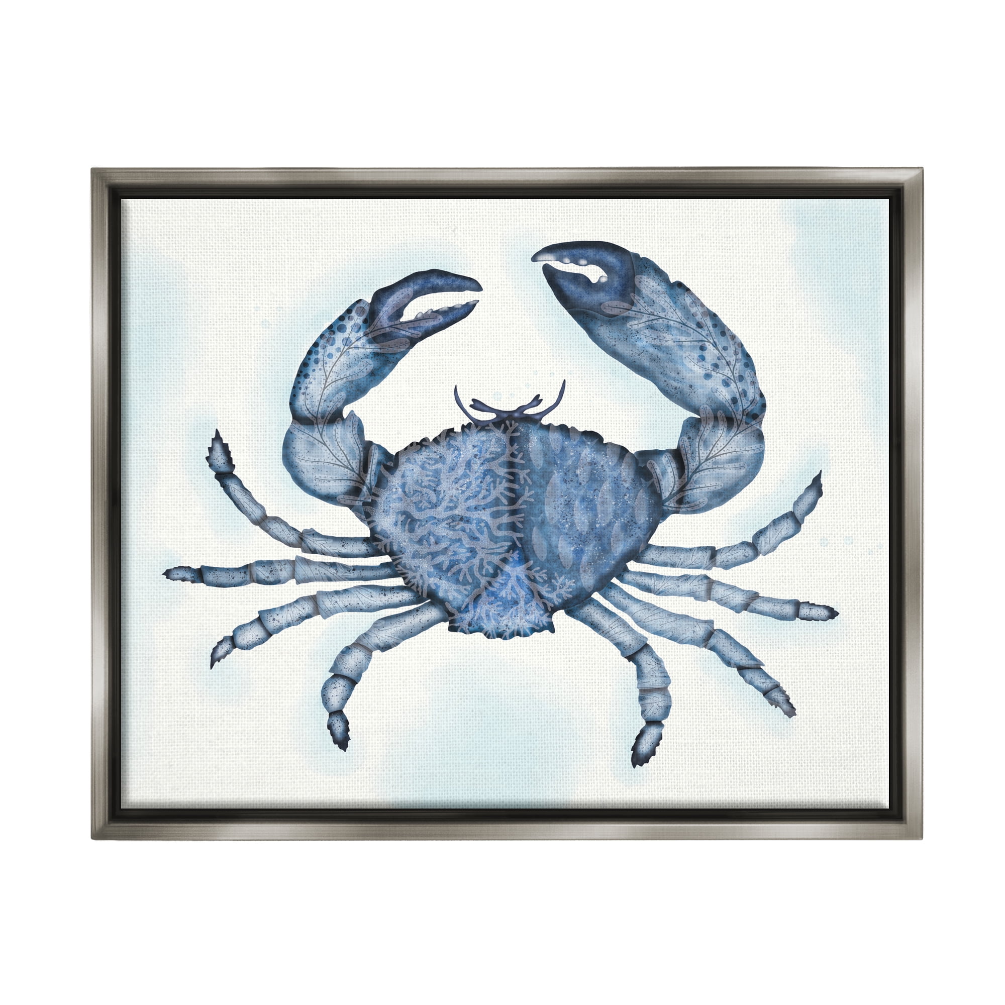 Stupell Industries Blue Crab Claws Sea Life Botanical Pattern Graphic Art Luster Gray Floating Framed Canvas Print Wall Art, Design by Darlene Seale