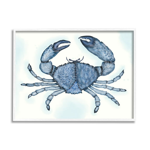 Stupell Industries Blue Crab Claws Sea Life Botanical Pattern Graphic Art White Framed Art Print Wall Art, Design by Darlene Seale