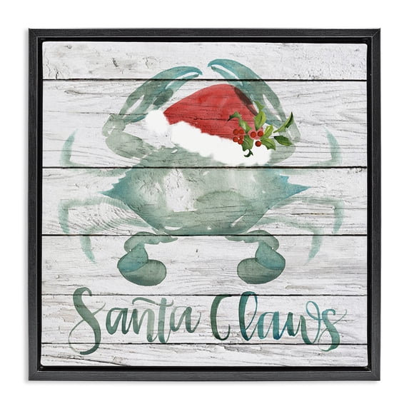 Stupell Industries Traditional Blue Crab Nautical Christmas Pun Black Floating Frame Canvas Art, 18 x 18, by Jennifer Paxton Parker