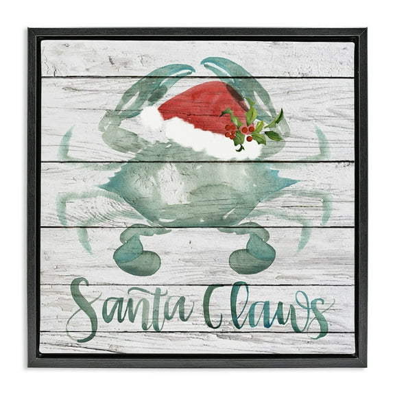 Stupell Industries Blue Crab Nautical Christmas Pun Nature Painting Black Floater Framed Canvas Art Print Wall Art, 18 x 18