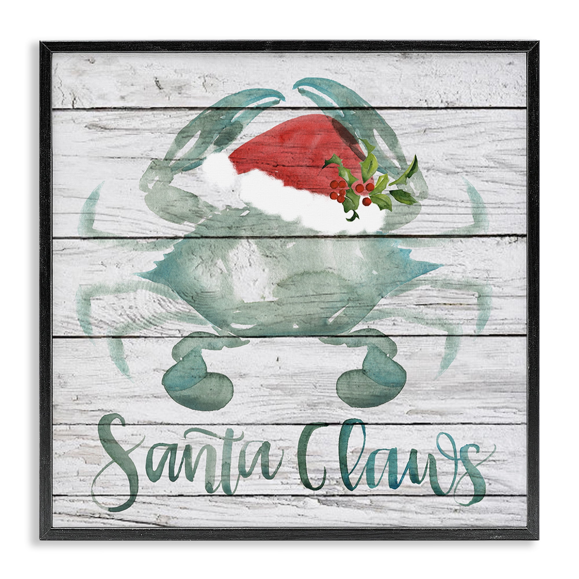 Stupell Industries Blue Crab Nautical Christmas Pun Nature Painting Black Framed Art Print Wall Art, 17 x 17