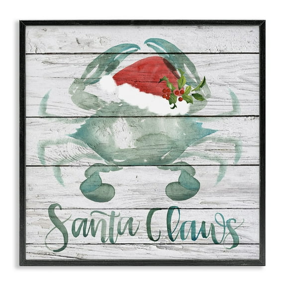 Stupell Industries Blue Crab Nautical Christmas Pun Nature Painting Black Framed Art Print Wall Art, 24 x 24