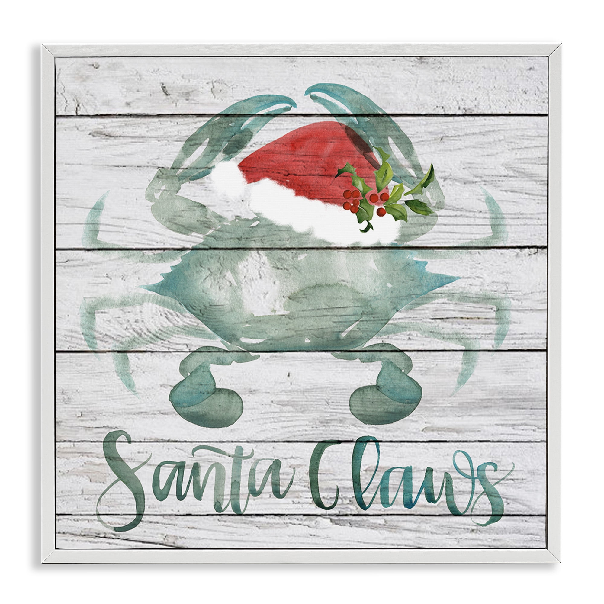 Stupell Industries Blue Crab Nautical Christmas Pun Nature Painting White Framed Art Print Wall Art, 12 x 12