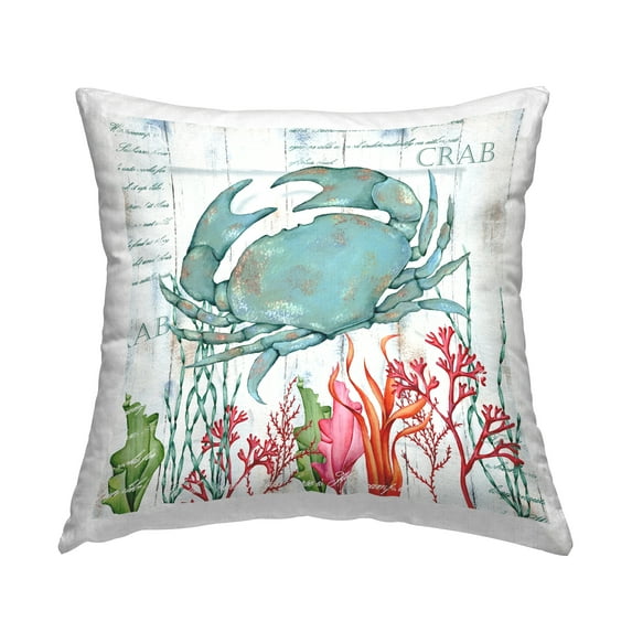Stupell Industries Blue Crab Ocean Coral Sea Life Square Decorative Printed Throw Pillow, 18 x 18,