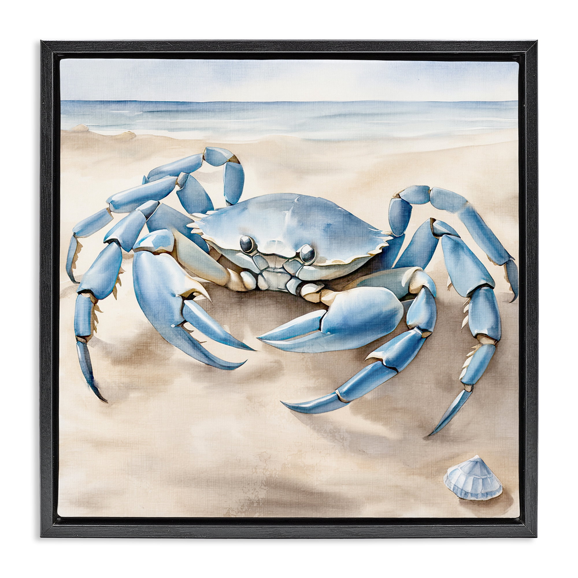 Stupell Industries Blue Crab on Beach Animals & Insects Painting Black Floater Framed Canvas Art Print Wall Art, 25 x 25