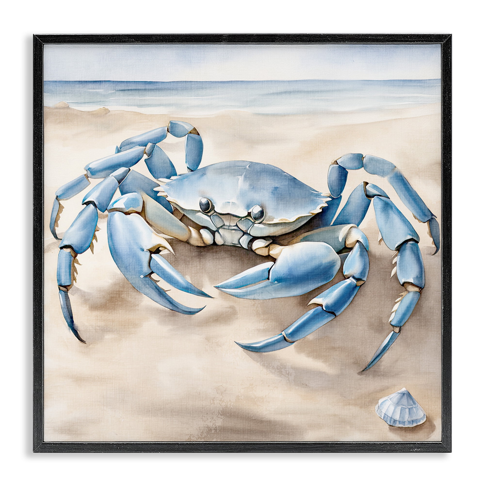 Stupell Industries Blue Crab on Beach Animals & Insects Painting Black Framed Art Print Wall Art, 12 x 12
