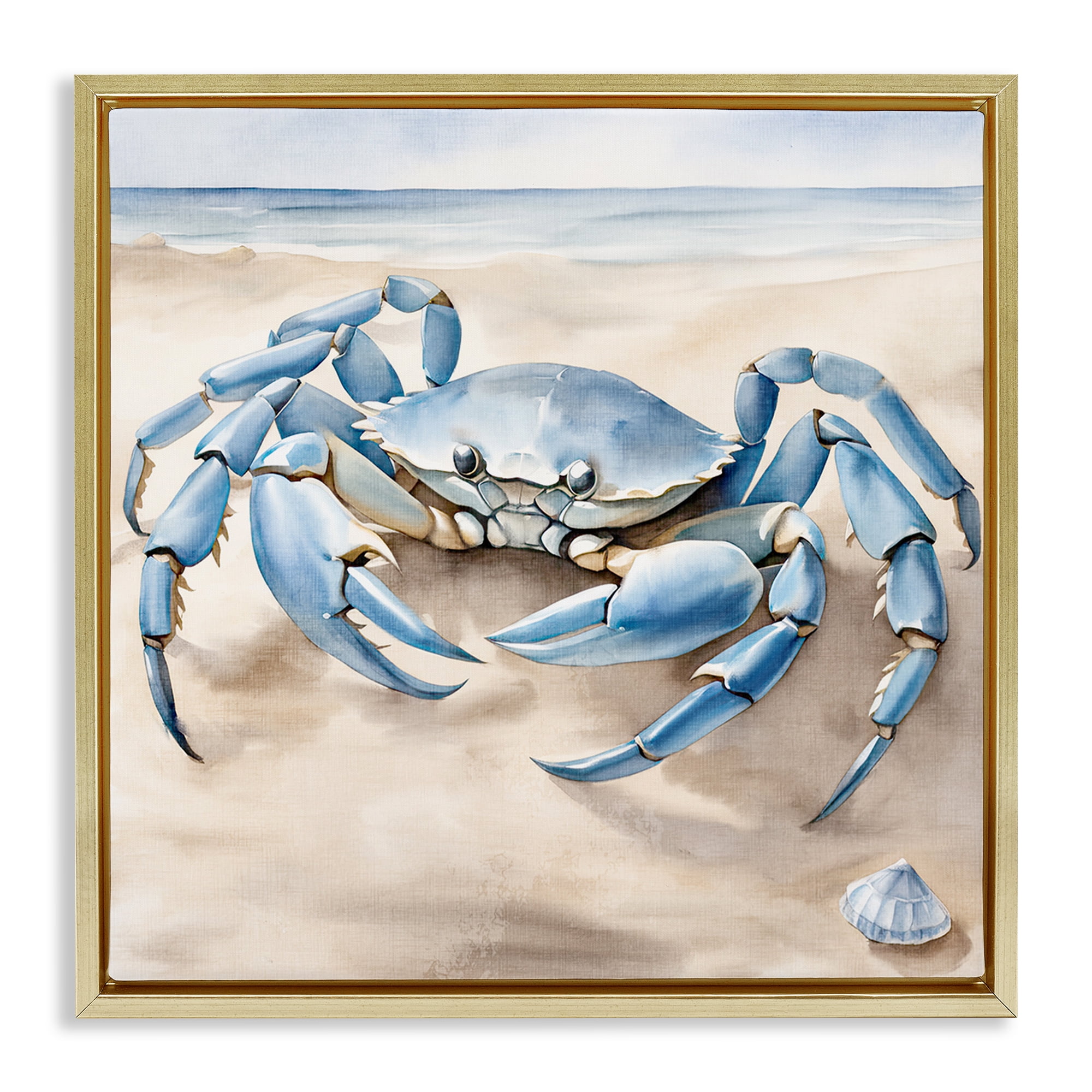 Stupell Industries Blue Crab on Beach Animals & Insects Painting Gold Floater Framed Canvas Art Print Wall Art, 25 x 25