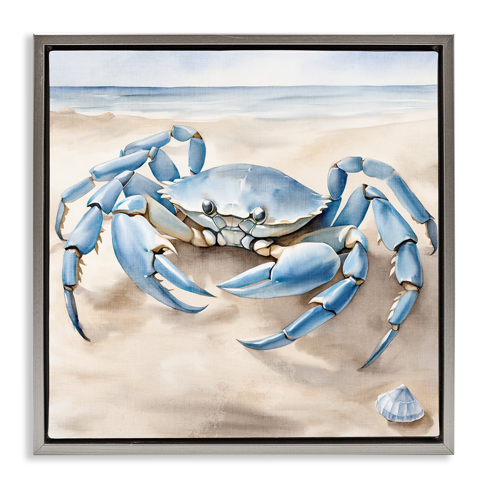 Stupell Industries Blue Crab on Beach Animals & Insects Painting Gray Floater Framed Canvas Art Print Wall Art, 25 x 25