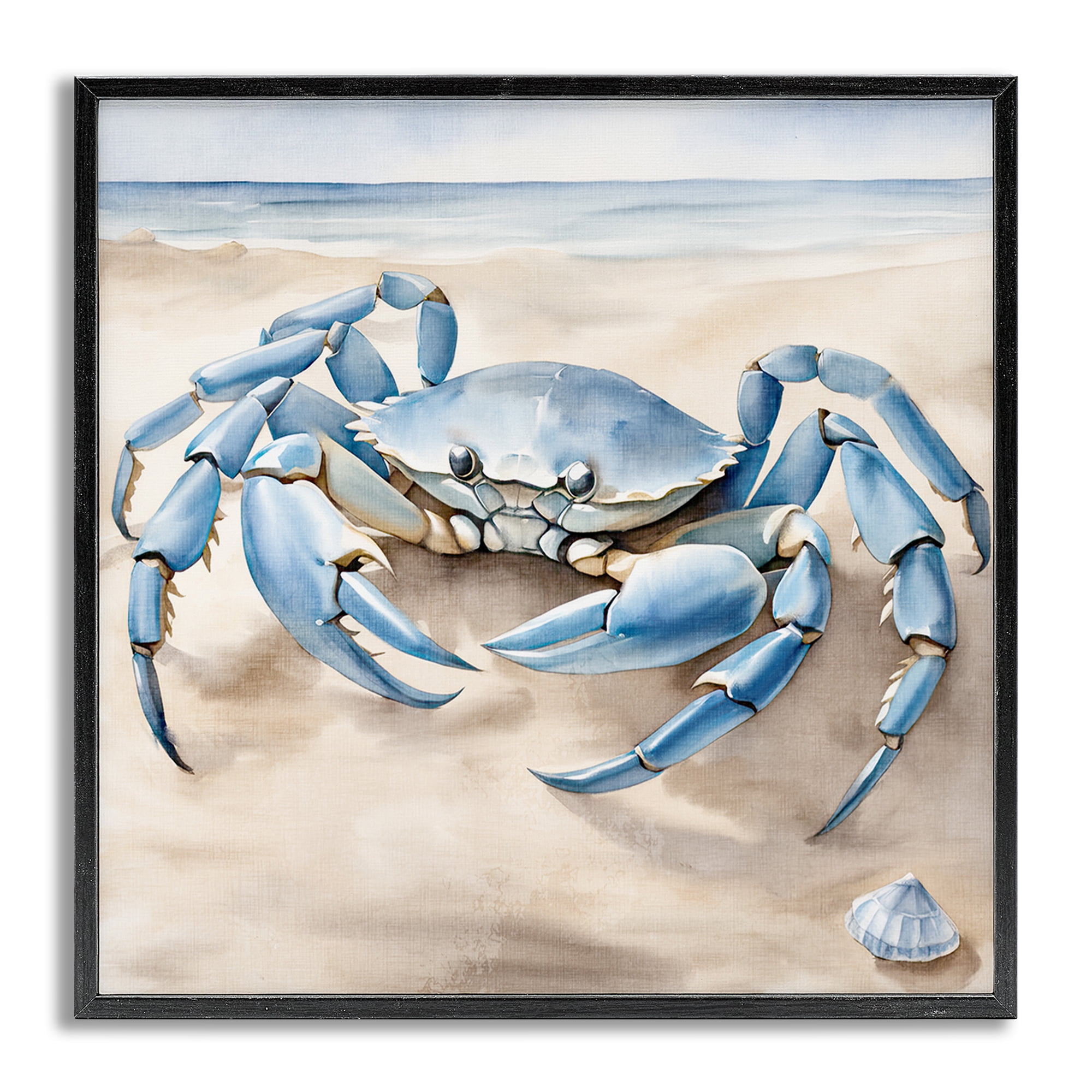 Stupell Industries Blue Crab on Beach Animals & Insects Painting Gray Framed Art Print Wall Art, 12 x 12