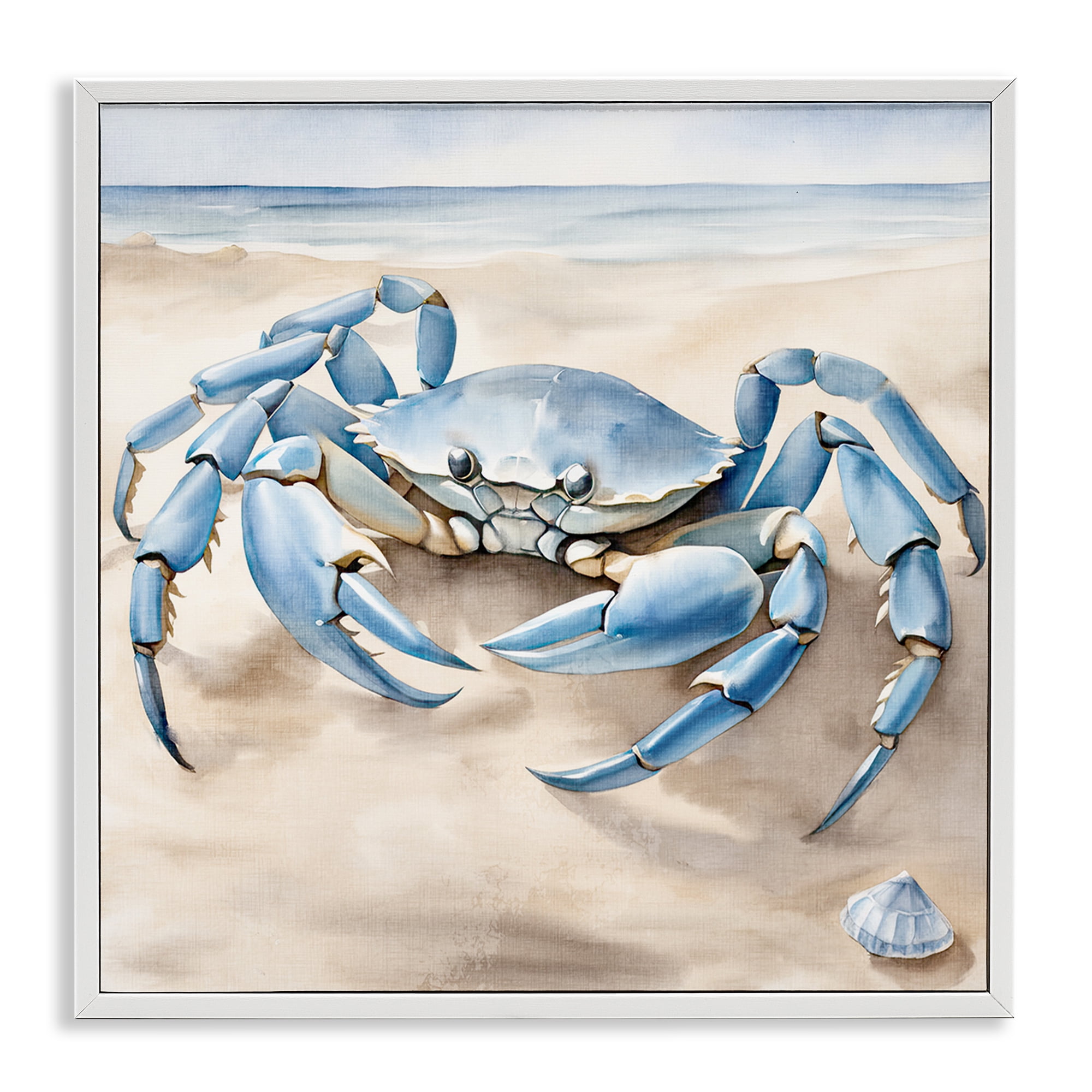 Stupell Industries Blue Crab on Beach Animals & Insects Painting White Framed Art Print Wall Art, 24 x 24