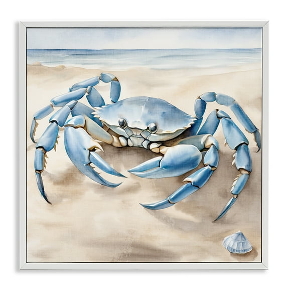 Stupell Industries Blue Crab on Beach Animals & Insects Painting White Framed Art Print Wall Art, 24 x 24