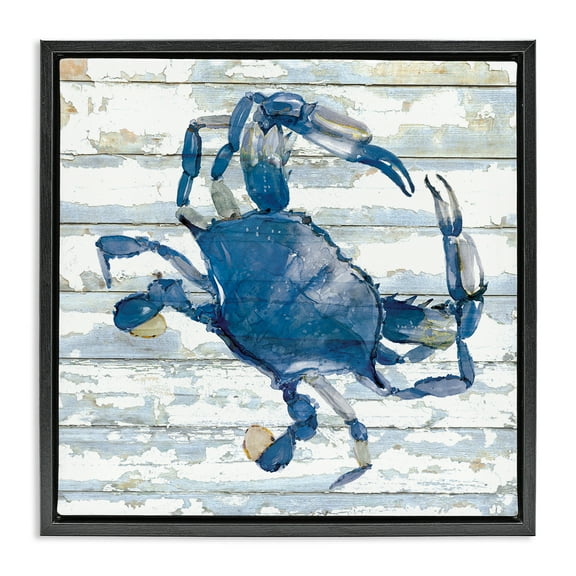 Stupell Industries Blue Crab on Distressed Animals Painting Black Floater Framed Canvas Art Print Wall Art, 18 x 18