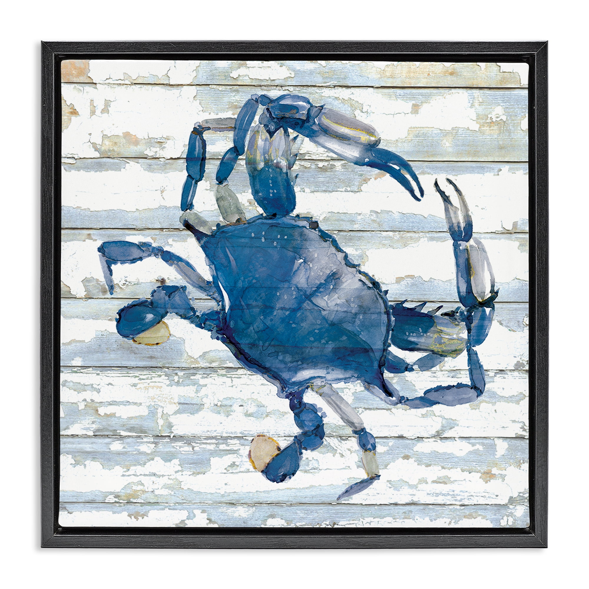 Stupell Industries Blue Crab on Distressed Animals Painting Black Floater Framed Canvas Art Print Wall Art, 25 x 25
