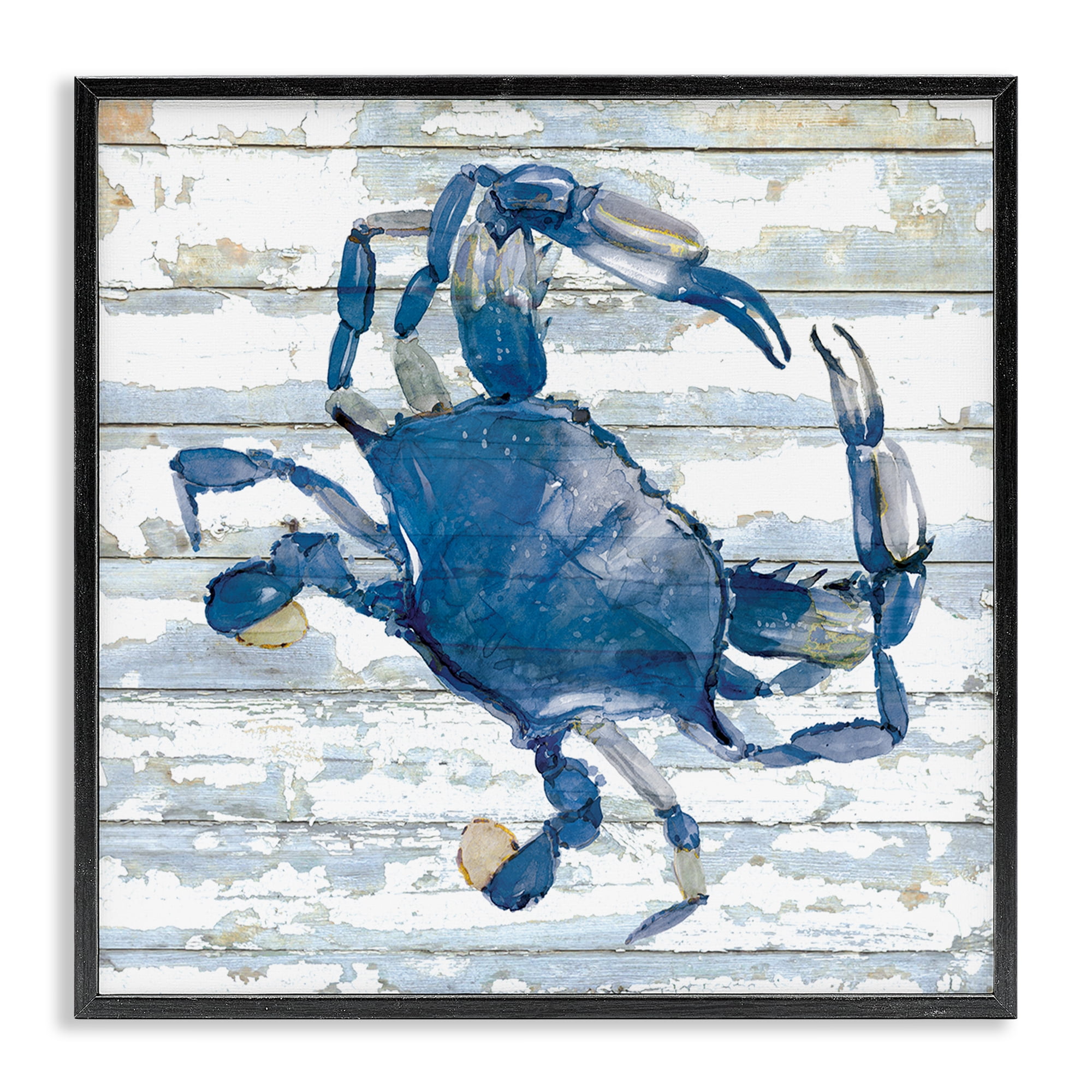Stupell Industries Blue Crab on Distressed Animals Painting Black Framed Art Print Wall Art, 17 x 17