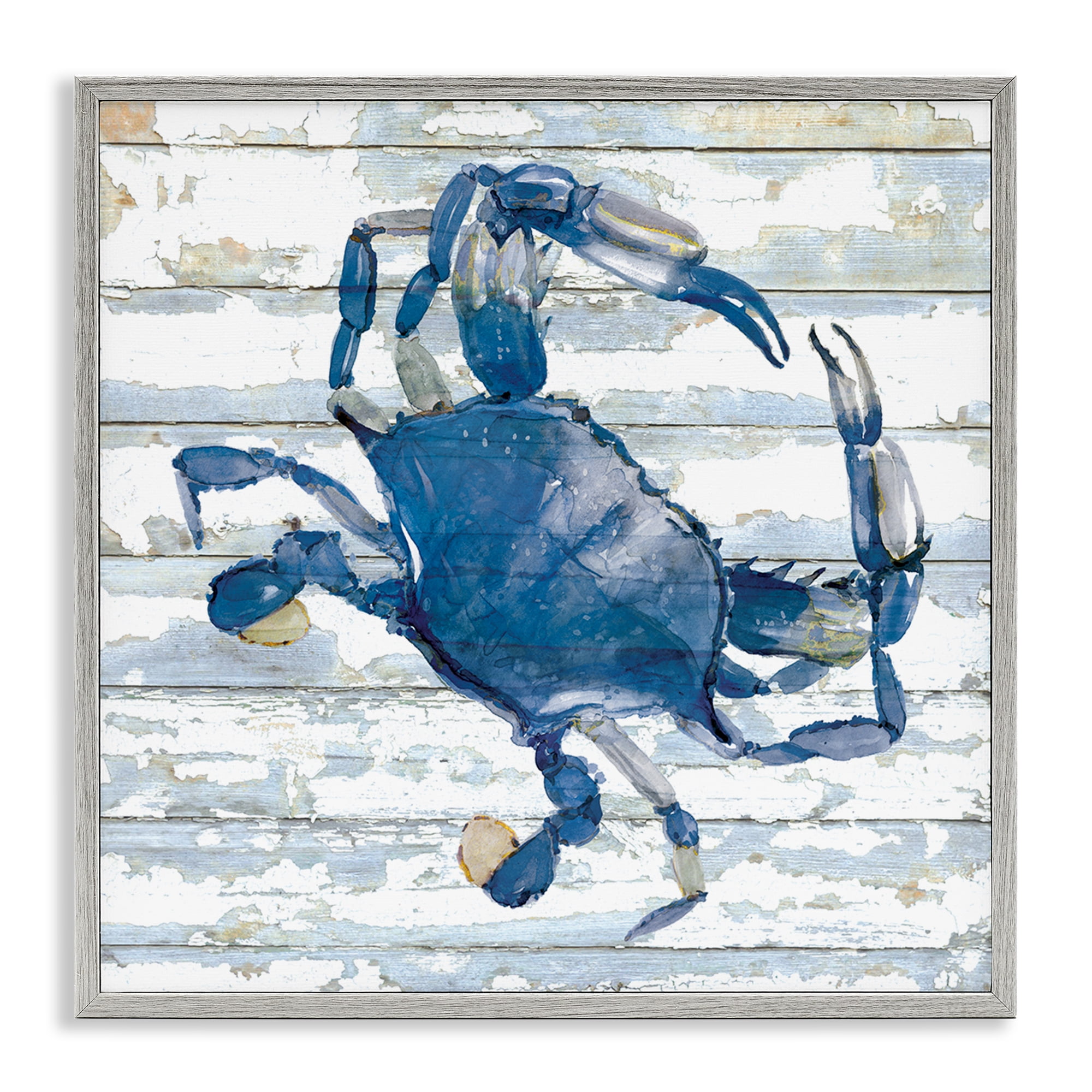 Stupell Industries Blue Crab on Distressed Animals Painting Gray Framed Art Print Wall Art, 17 x 17