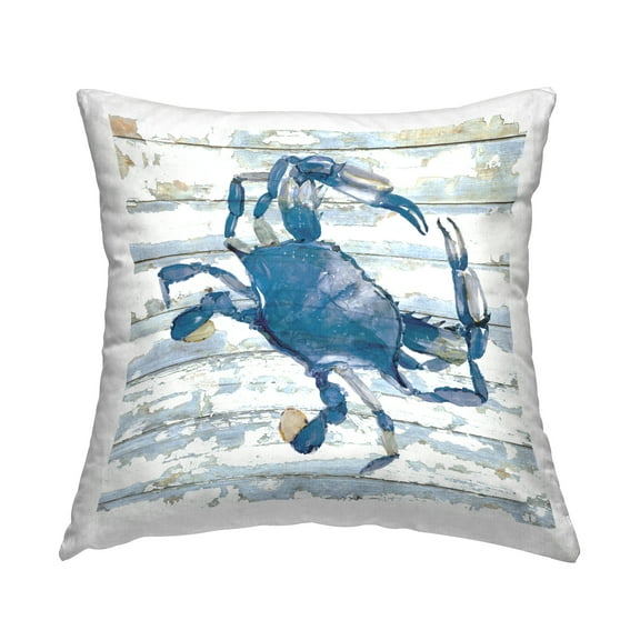 Stupell Industries Blue Crab on Distressed Decorative Printed Throw Pillow Design by Jessie Perry.
