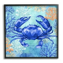 Stupell Industries Blue Crab with Coral Animals & Insects Painting Black Framed Art Print Wall Art, 12 x 12