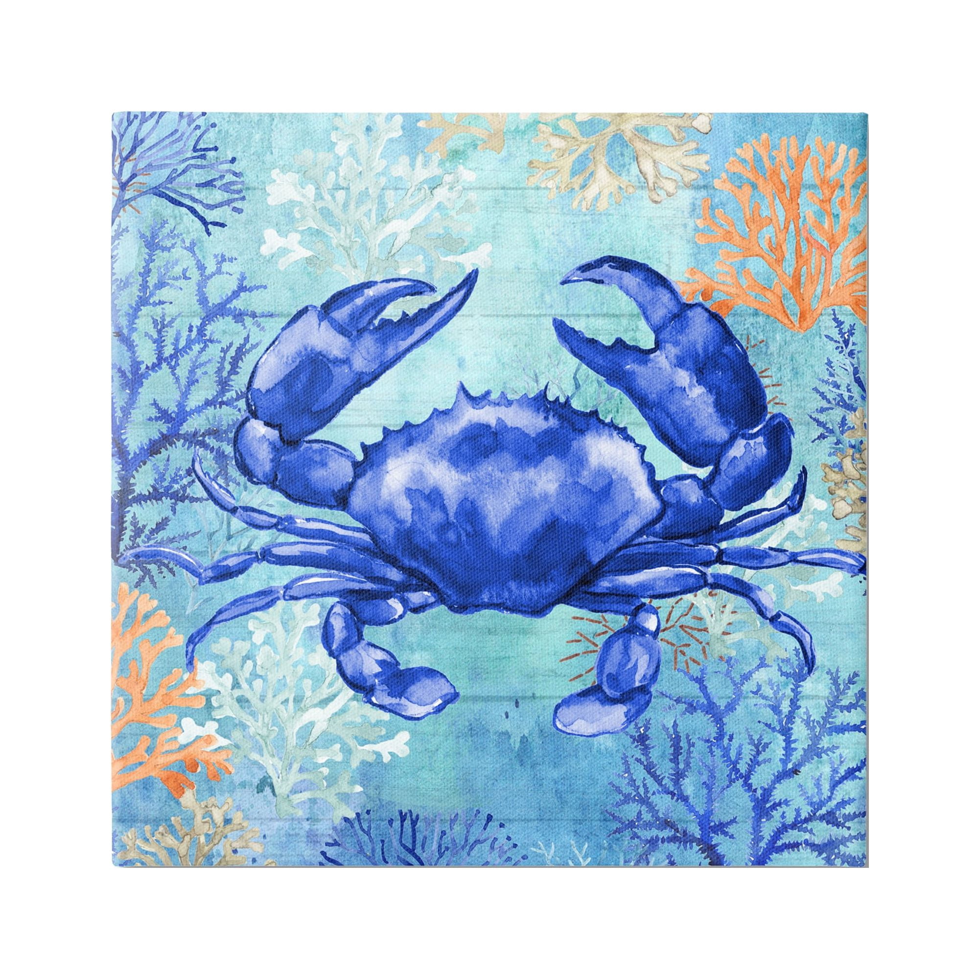 Stupell Industries Blue Crab with Coral Animals & Insects Painting Gallery Wrapped Canvas Art Print Wall Art, 24 x 24