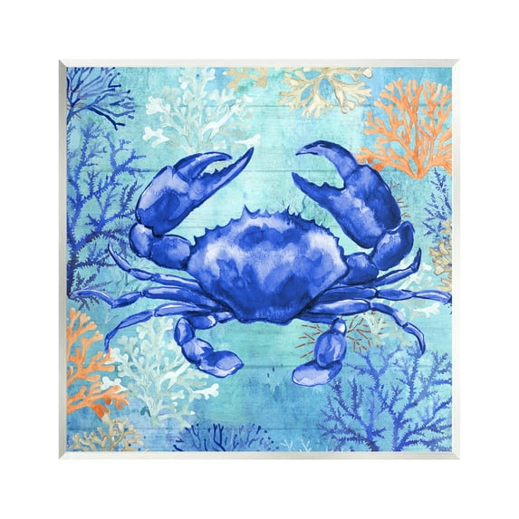 Stupell Industries Blue Crab with Coral Animals & Insects Painting Unframed Art Print Wall Art, 12 x 12