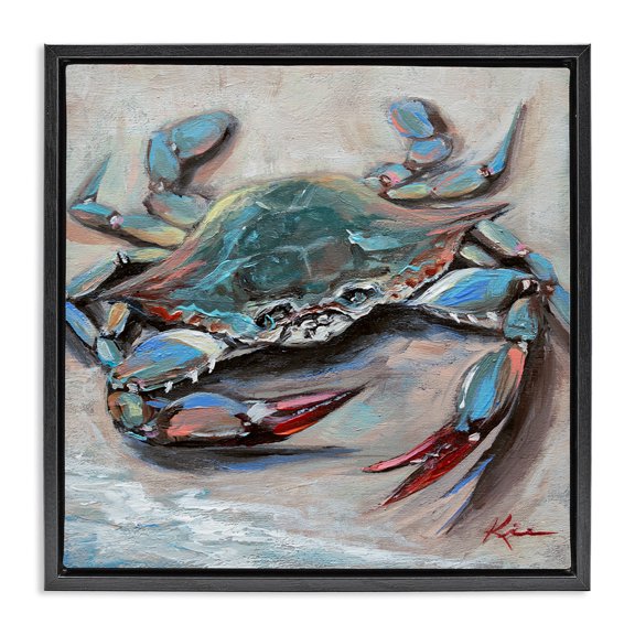 Stupell Industries Blue Crab with Red Claws Nautical & Beach Painting Black Floater Framed Canvas Art Print Wall Art, 18 x 18
