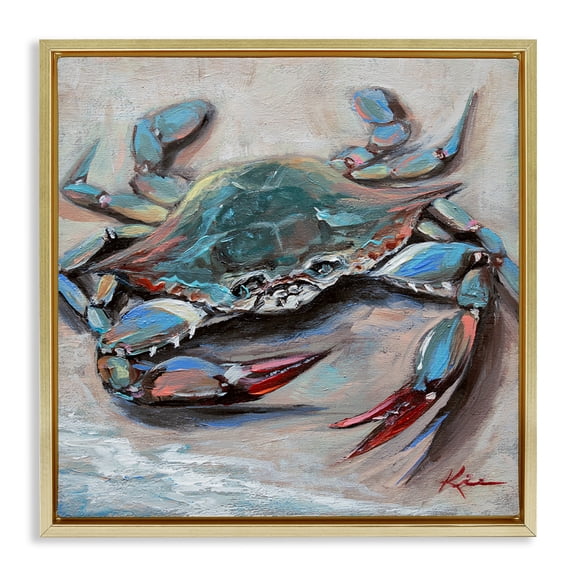 Stupell Industries Blue Crab with Red Claws Nautical & Beach Painting Gold Floater Framed Canvas Art Print Wall Art, 18 x 18