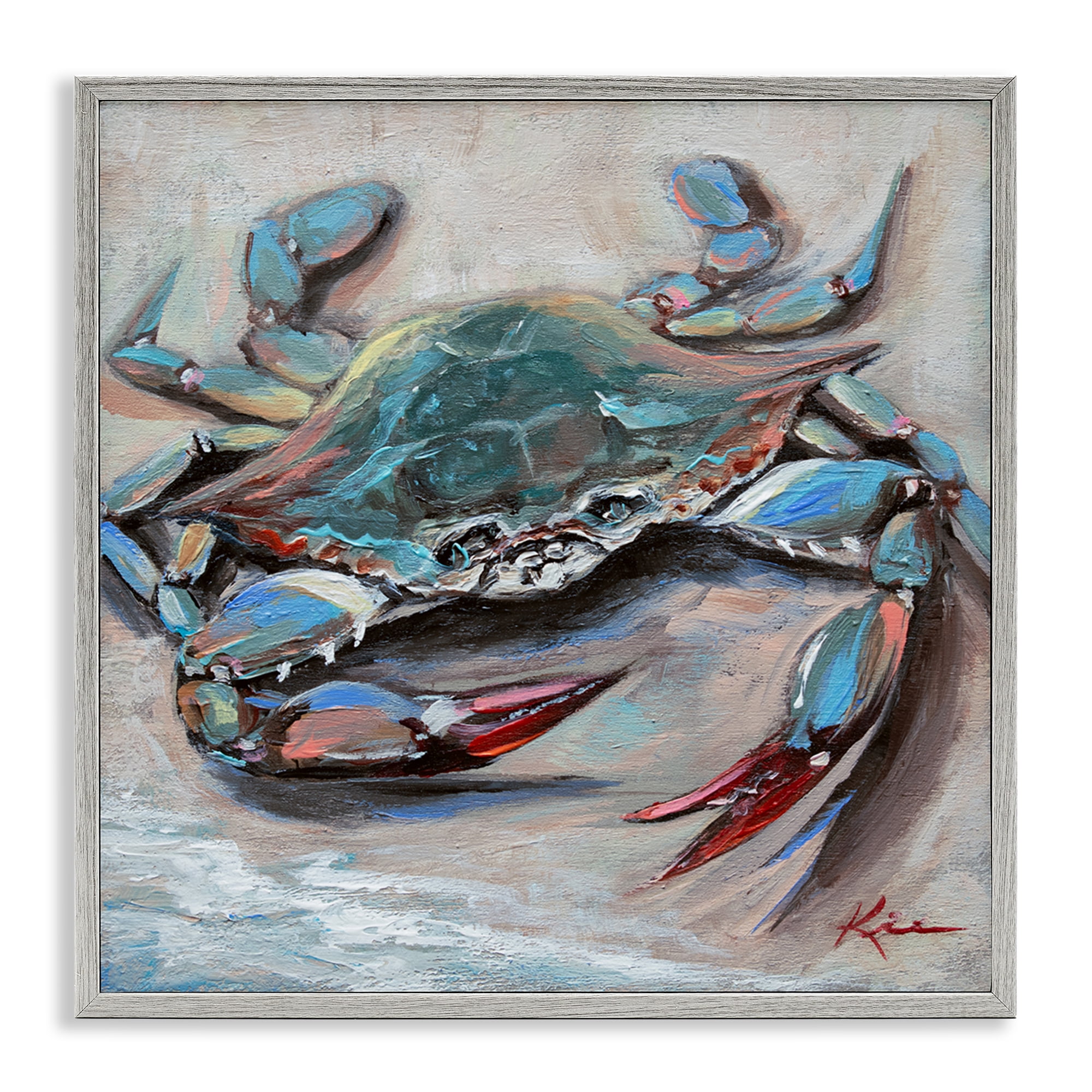 Stupell Industries Blue Crab with Red Claws Nautical & Beach Painting Gray Framed Art Print Wall Art, 17 x 17