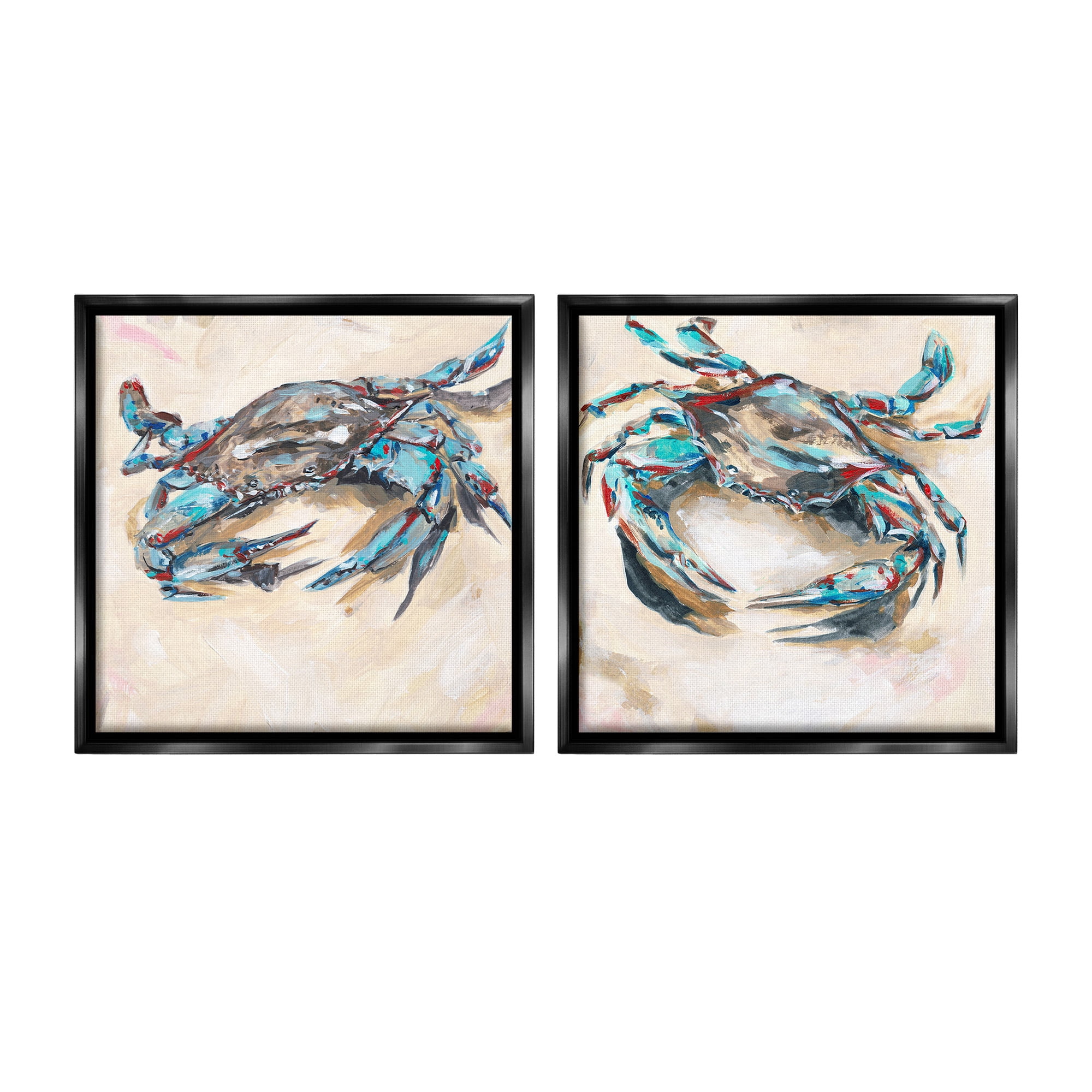 Stupell Industries Blue Crabs on Sand Animals & Insects Painting Black Floater Framed Canvas Art Print Wall Art, 25 x 25, Set of 2