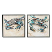 Stupell Industries Blue Crabs on Sand Animals & Insects Painting Black Framed Art Print Wall Art, 12 x 12, Set of 2