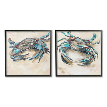 Stupell Industries Blue Crabs on Sand Animals & Insects Painting Black Framed Art Print Wall Art, 12 x 12, Set of 2
