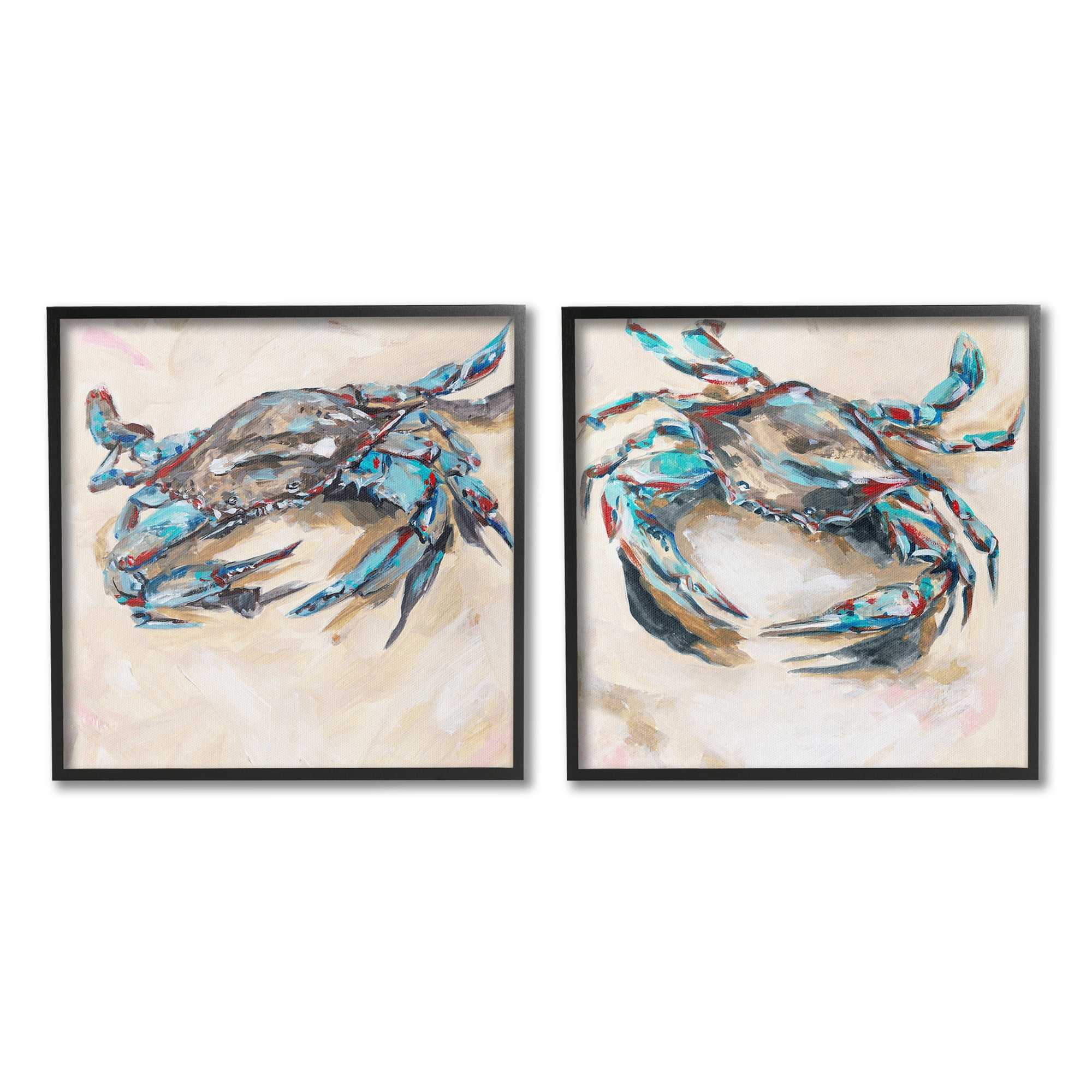 Stupell Industries Blue Crabs on Sand Animals & Insects Painting Black Framed Art Print Wall Art, 24 x 24, Set of 2