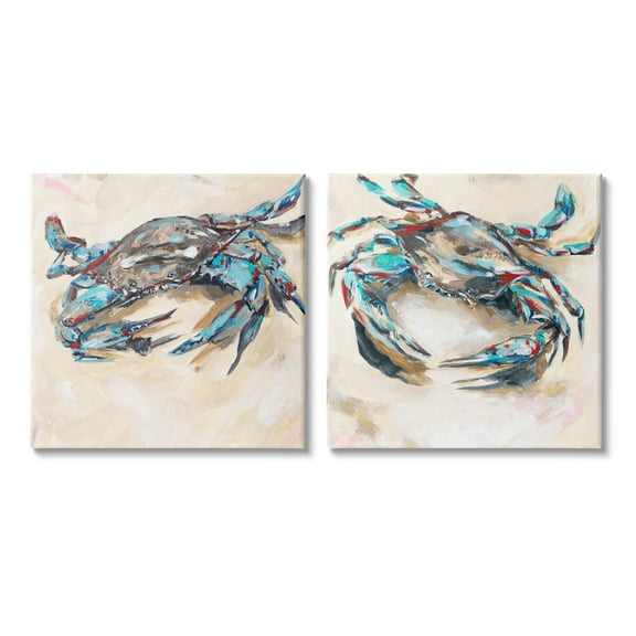 Stupell Industries Blue Crabs on Sand Animals & Insects Painting Gallery Wrapped Canvas Art Print Wall Art, 17 x 17, Set of 2